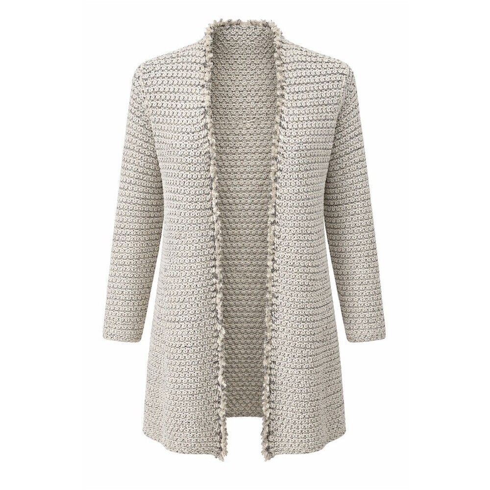Chicos Ivory Gold Metallic Fringe Cardigan Sweater Size 1